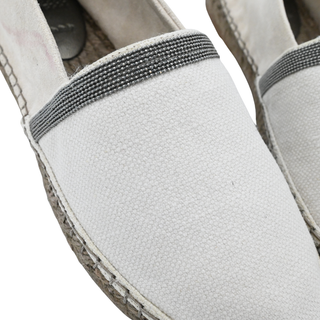 BRUNELLO CUCINELLI | Beige Canvas & Suede Ruched Monili Espadrilles
