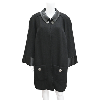 CHANEL | Black Tweed Satin Trim Overcoat