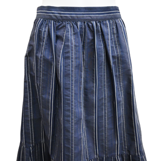 Navy Striped Tiered Midi Skirt