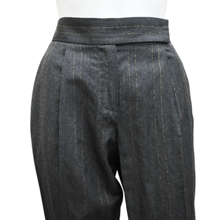 BRUNELLO CUCINELLI | Charcoal Gold Metallic Pinstriped Pants
