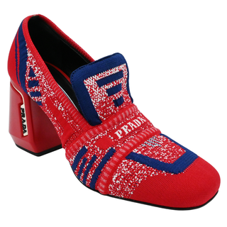 PRADA | Red & Blue Knit Logo-Print Heels