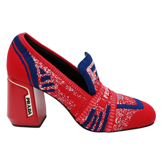 PRADA | Red & Blue Knit Logo-Print Heels