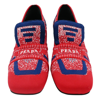 PRADA | Red & Blue Knit Logo-Print Heels