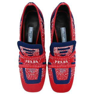 PRADA | Red & Blue Knit Logo-Print Heels