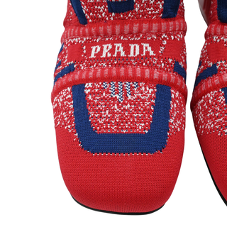 PRADA | Red & Blue Knit Logo-Print Heels