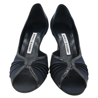 MANOLO BLAHNIK | Navy Ruched Peep Toe Pumps