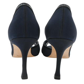 MANOLO BLAHNIK | Navy Ruched Peep Toe Pumps