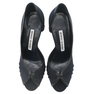 MANOLO BLAHNIK | Navy Ruched Peep Toe Pumps