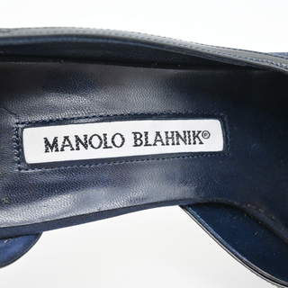 MANOLO BLAHNIK | Navy Ruched Peep Toe Pumps