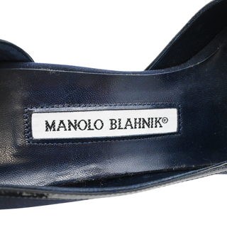 MANOLO BLAHNIK | Navy Ruched Peep Toe Pumps