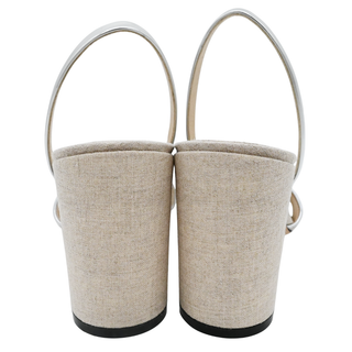 JIMMY CHOO | Beige Linen Metallic Slingback Sandals