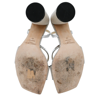 JIMMY CHOO | Beige Linen Metallic Slingback Sandals