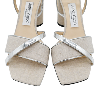 JIMMY CHOO | Beige Linen Metallic Slingback Sandals