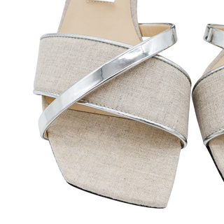 JIMMY CHOO | Beige Linen Metallic Slingback Sandals