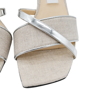 JIMMY CHOO | Beige Linen Metallic Slingback Sandals