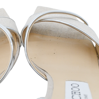 JIMMY CHOO | Beige Linen Metallic Slingback Sandals