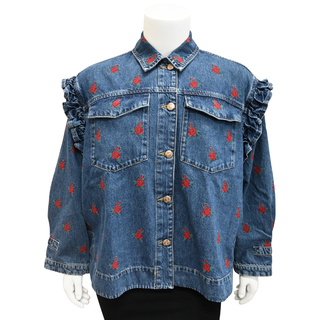 FARM RIO | Flower Embroidered Denim Shirt Jacket