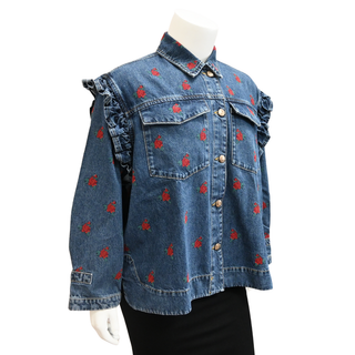 FARM RIO | Flower Embroidered Denim Shirt Jacket