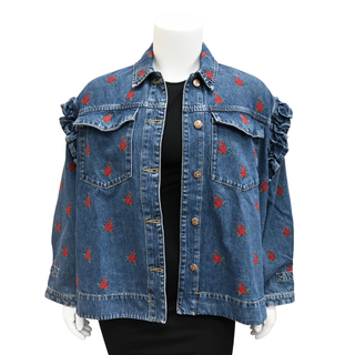 FARM RIO | Flower Embroidered Denim Shirt Jacket