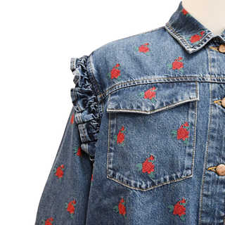 FARM RIO | Flower Embroidered Denim Shirt Jacket