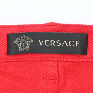 VERSACE | Bright Red 'Versace' Embellished Jeans