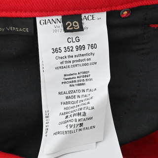 VERSACE | Bright Red 'Versace' Embellished Jeans