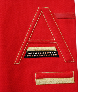 VERSACE | Bright Red 'Versace' Embellished Jeans