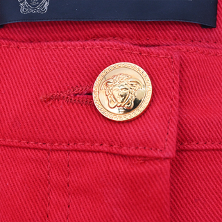 VERSACE | Bright Red 'Versace' Embellished Jeans