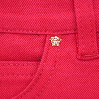VERSACE | Bright Red 'Versace' Embellished Jeans