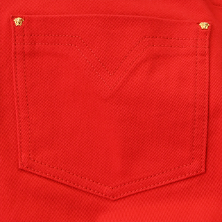 VERSACE | Bright Red 'Versace' Embellished Jeans