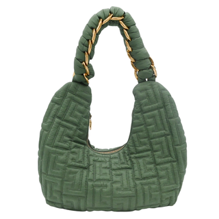 BALMAIN | Green Pillow Monogram Quilted Nylon Hobo Bag