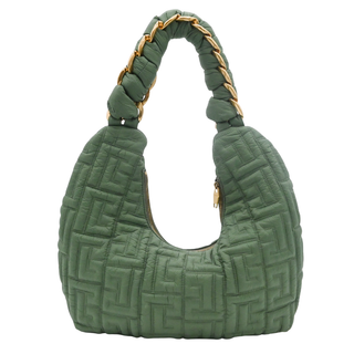 BALMAIN | Green Pillow Monogram Quilted Nylon Hobo Bag