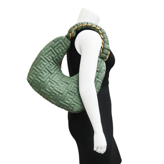 BALMAIN | Green Pillow Monogram Quilted Nylon Hobo Bag