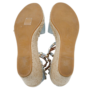 VALENTINO GARAVANI | Light Blue Leather Rockstud Wrap Strap Espadrille Wedges