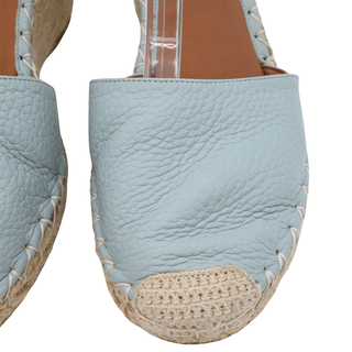 VALENTINO GARAVANI | Light Blue Leather Rockstud Wrap Strap Espadrille Wedges