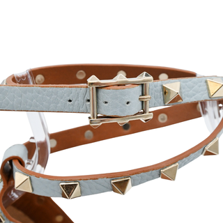 VALENTINO GARAVANI | Light Blue Leather Rockstud Wrap Strap Espadrille Wedges