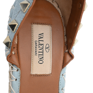 VALENTINO GARAVANI | Light Blue Leather Rockstud Wrap Strap Espadrille Wedges