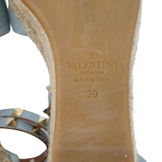 VALENTINO GARAVANI | Light Blue Leather Rockstud Wrap Strap Espadrille Wedges