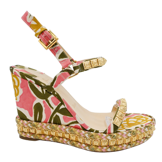 CHRISTIAN LOUBOUTIN | Pyra Clou Satin Floral Spike Wedge Sandals