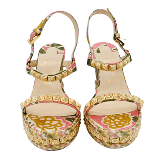 CHRISTIAN LOUBOUTIN | Pyra Clou Satin Floral Spike Wedge Sandals