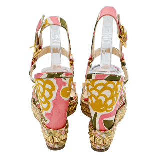 CHRISTIAN LOUBOUTIN | Pyra Clou Satin Floral Spike Wedge Sandals