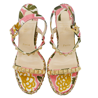 CHRISTIAN LOUBOUTIN | Pyra Clou Satin Floral Spike Wedge Sandals