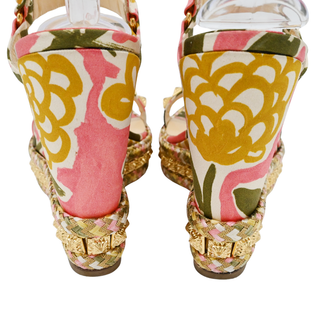CHRISTIAN LOUBOUTIN | Pyra Clou Satin Floral Spike Wedge Sandals