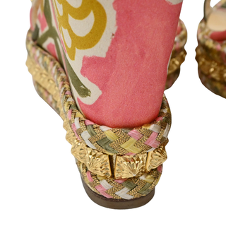 CHRISTIAN LOUBOUTIN | Pyra Clou Satin Floral Spike Wedge Sandals