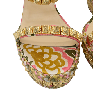 CHRISTIAN LOUBOUTIN | Pyra Clou Satin Floral Spike Wedge Sandals