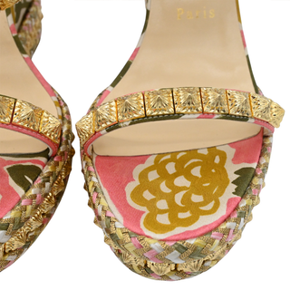 CHRISTIAN LOUBOUTIN | Pyra Clou Satin Floral Spike Wedge Sandals