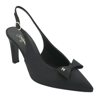 CHANEL | Black Satin Bow Slingback Pumps