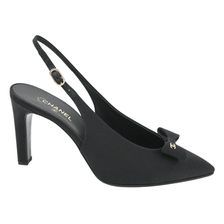 CHANEL | Black Satin Bow Slingback Pumps