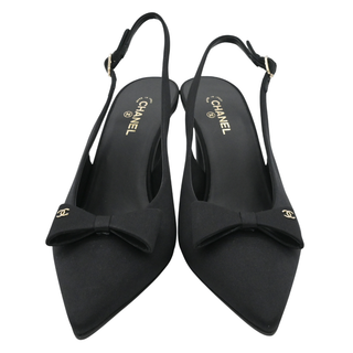CHANEL | Black Satin Bow Slingback Pumps