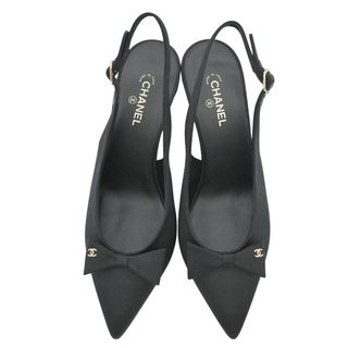 CHANEL | Black Satin Bow Slingback Pumps